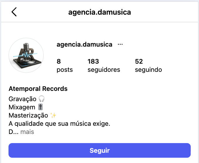 Perfil antes com poucos seguidores